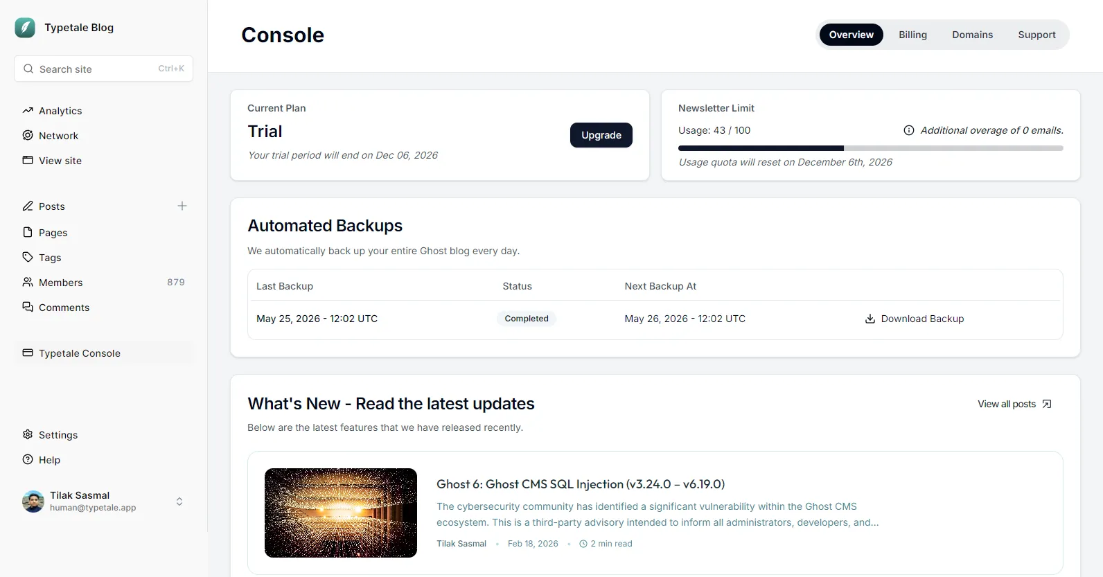 Backup management and security dashboard